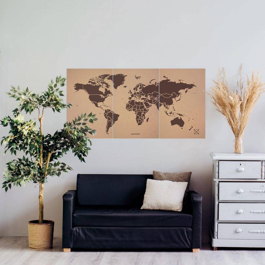 Mapamundi corcho - Woody Map Natural World - Misswood