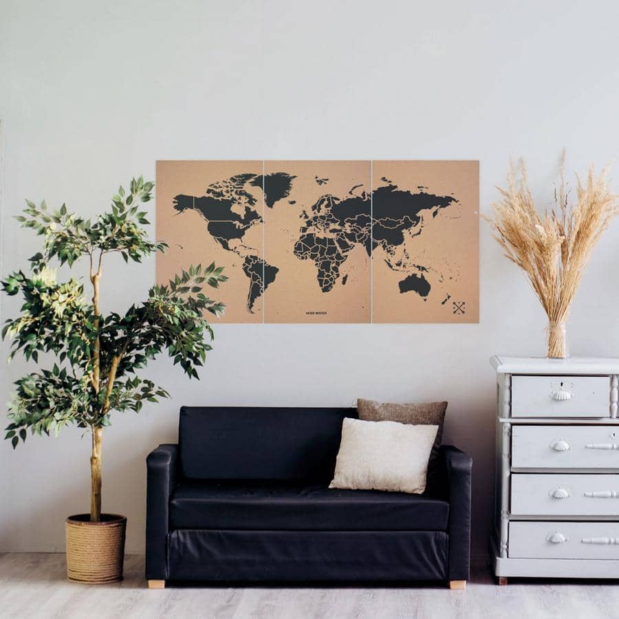 Mapamundi corcho - Woody Map Natural World - Misswood