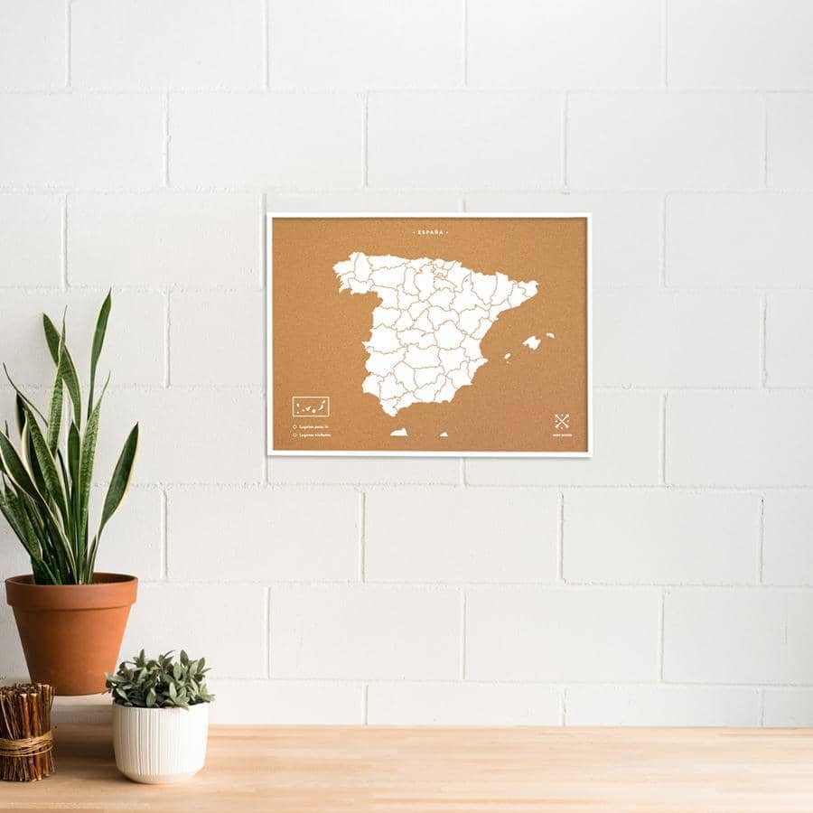 Mapa de corcho - Woody Map Natural España-60 x 45 cm / Blanco / Marco Blanco-60 x 45 cm-Blanco-Marco BlancoMisswood