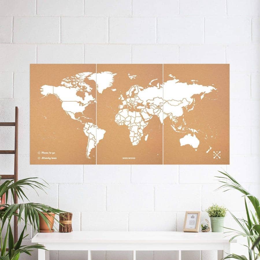Mapamundi corcho - Woody Map Natural World-180 x 90 cm / Blanco / Sin marco-180 x 90 cm-Blanco-Sin marcoMisswood