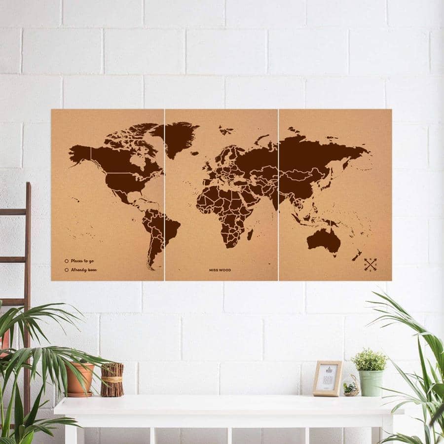 Mapamundi corcho - Woody Map Natural World-180 x 90 cm / Marron / Sin marco-180 x 90 cm-Marron-Sin marcoMisswood