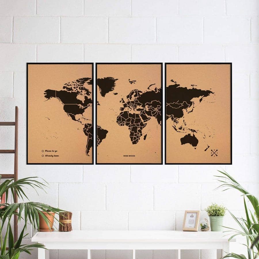 Mapamundi corcho - Woody Map Natural World-180 x 90 cm / Negro / Marco Negro-180 x 90 cm-Negro-Marco NegroMisswood