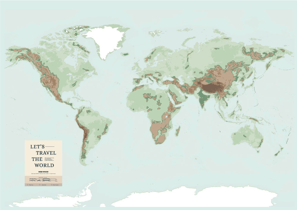 physical world map with key