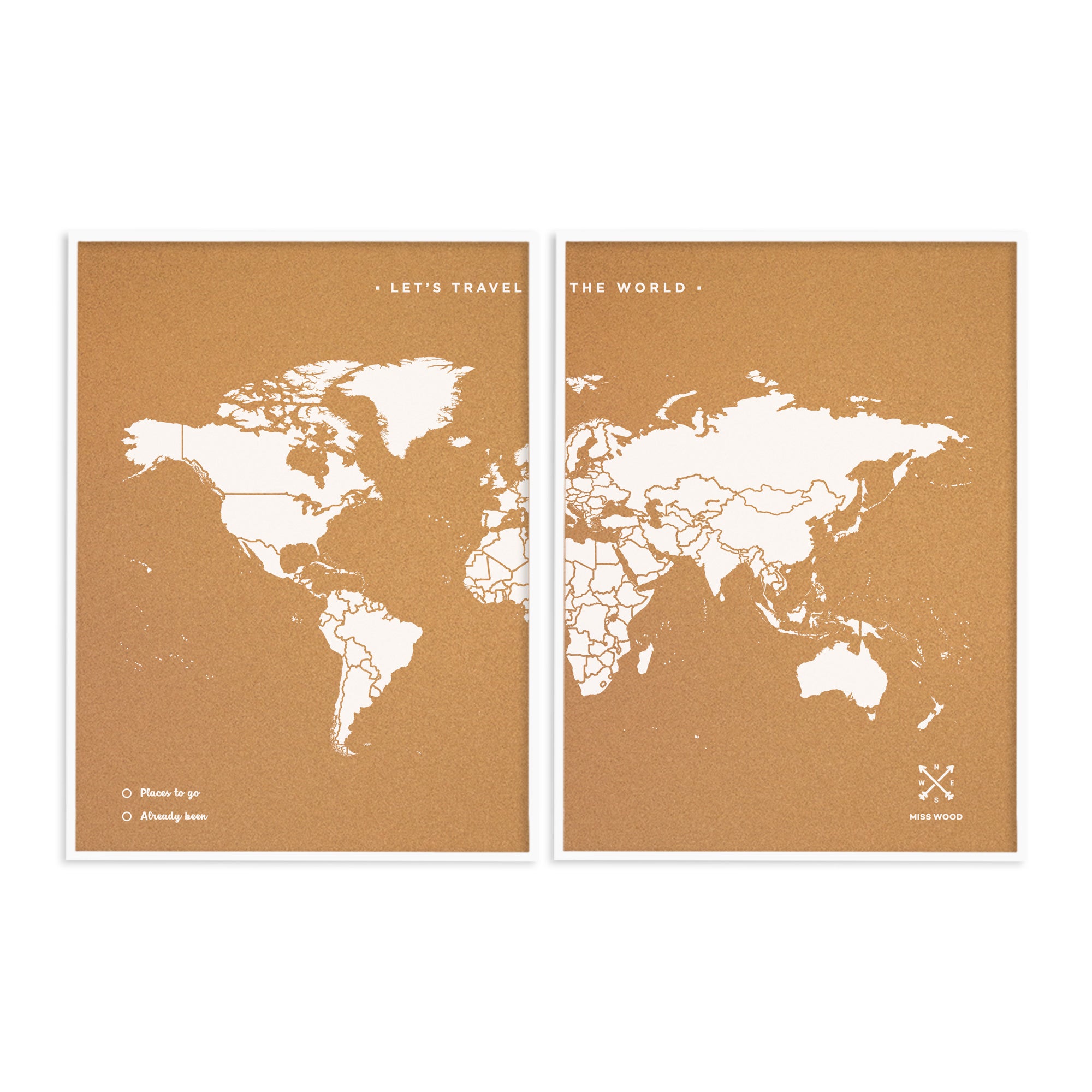 Mapamundi corcho - Woody Map Natural World Blanco