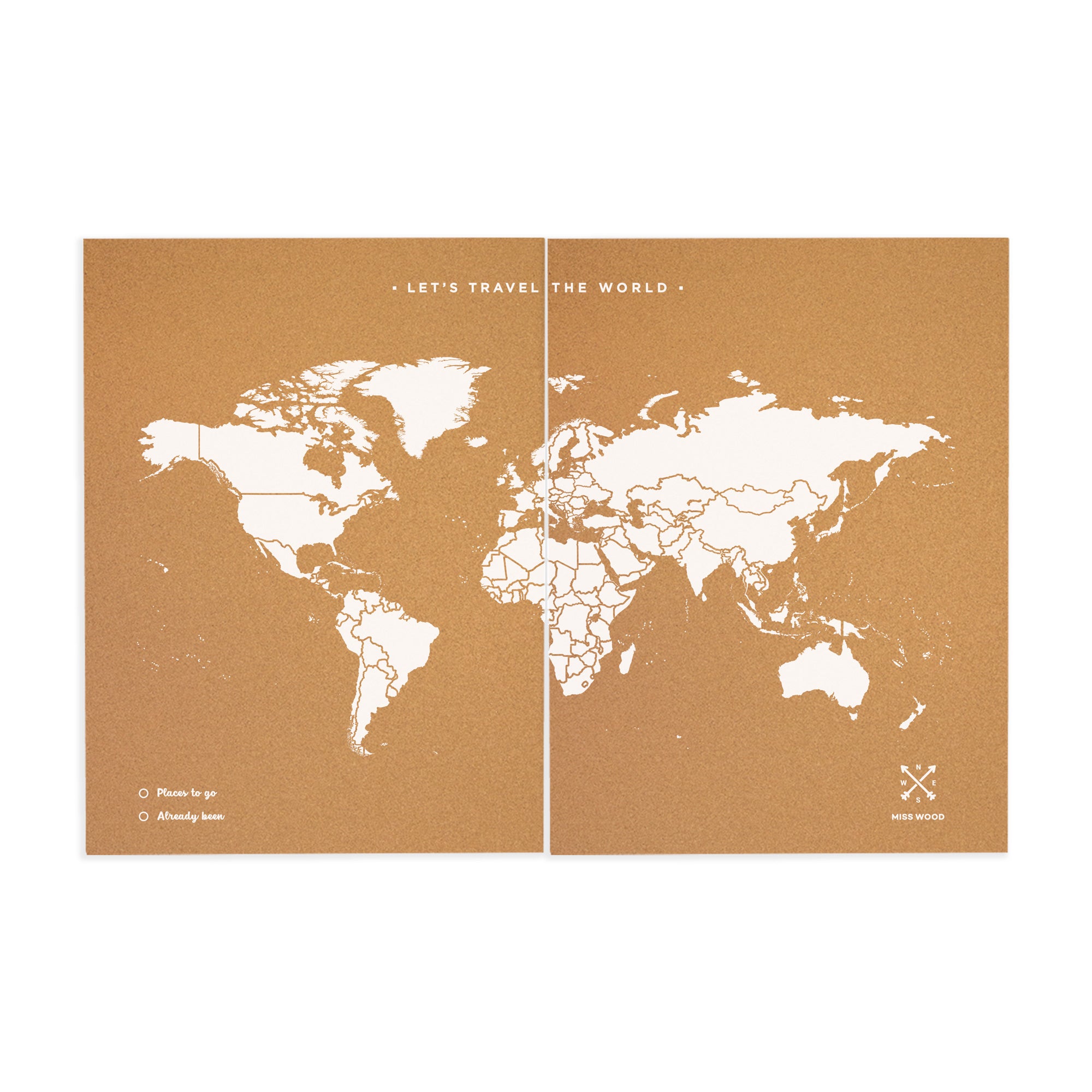Mapamundi corcho - Woody Map Natural World Blanco