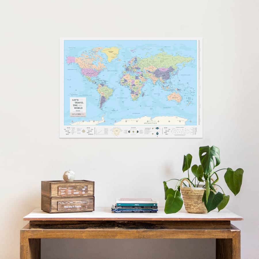 Mapa del mundo digital descargable para imprimir formato poster 100 x 70 cm - Misswood