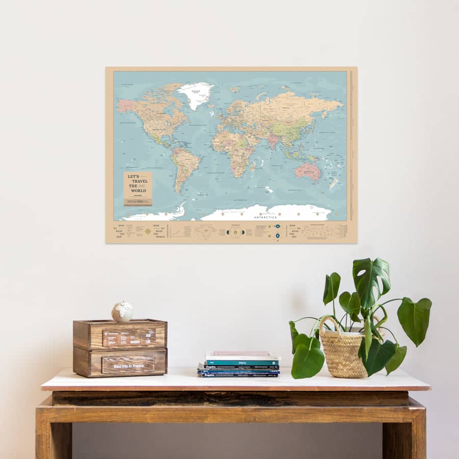 Mapa del mundo digital descargable para imprimir formato poster 100 x 70 cm - Misswood