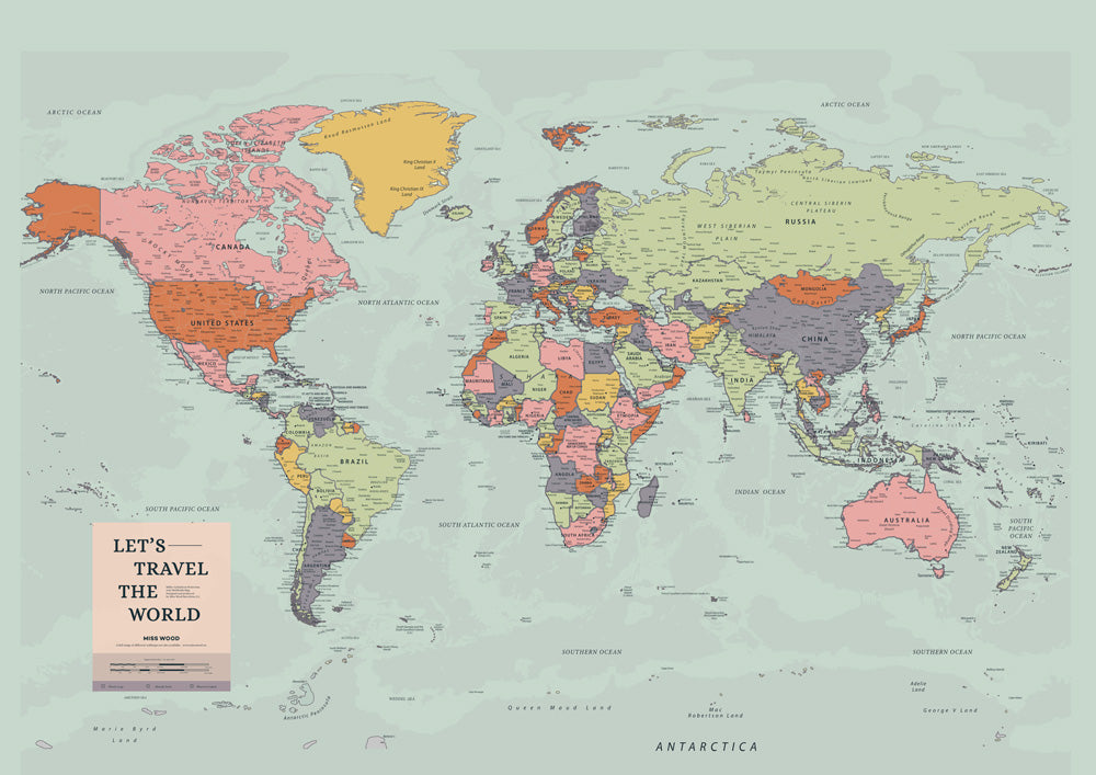 Quadro Mappa del mondo: nomi dei paesi in italiano - Mappe del