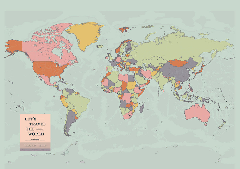 Mapa del mundo con los países en colores para estudiar e imprimir gratis en casa. Es un mapamundi mudo ideal para aprender y estudiar geografia