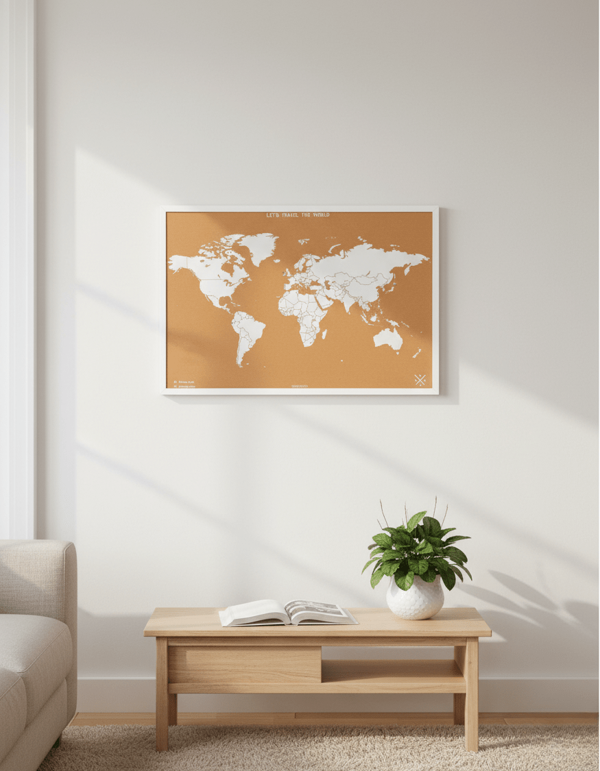 Mapamundi de Corcho Blanco – 90x60 cm - Misswood