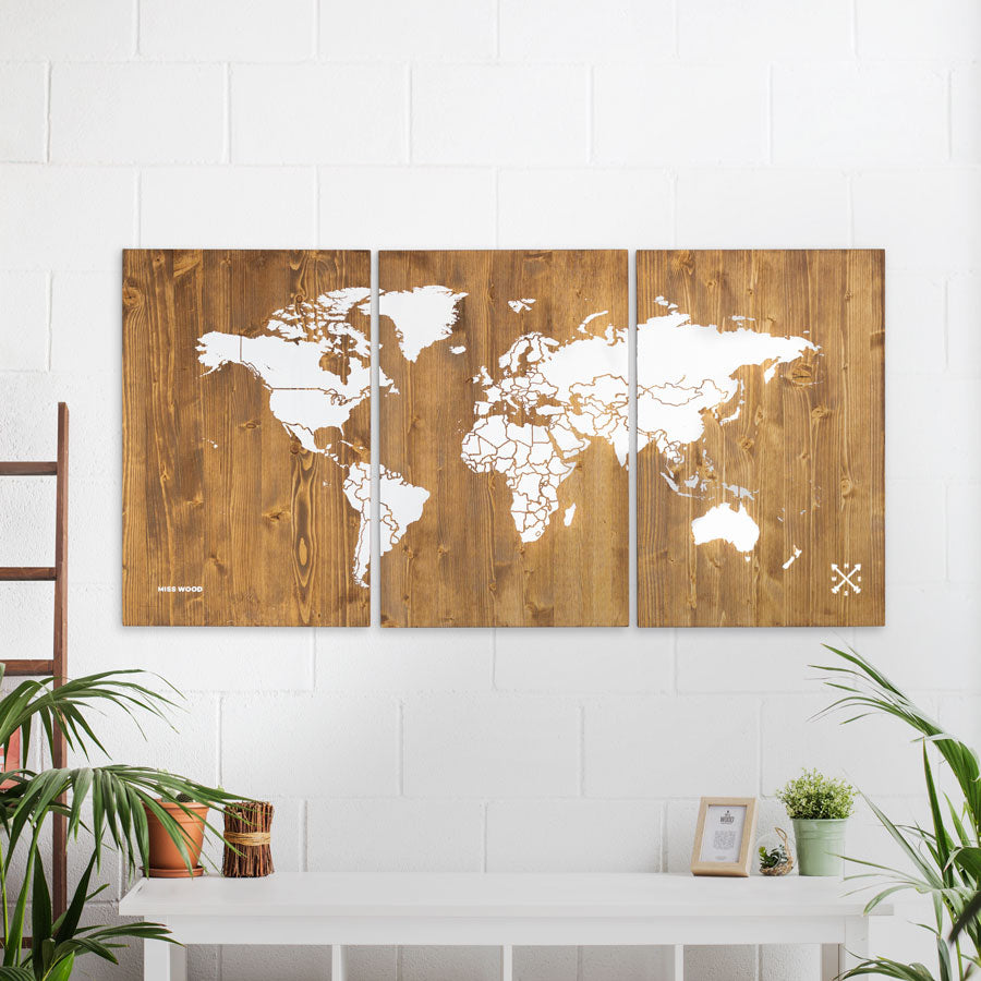 Carte du monde en bois - décoration murale Naturel