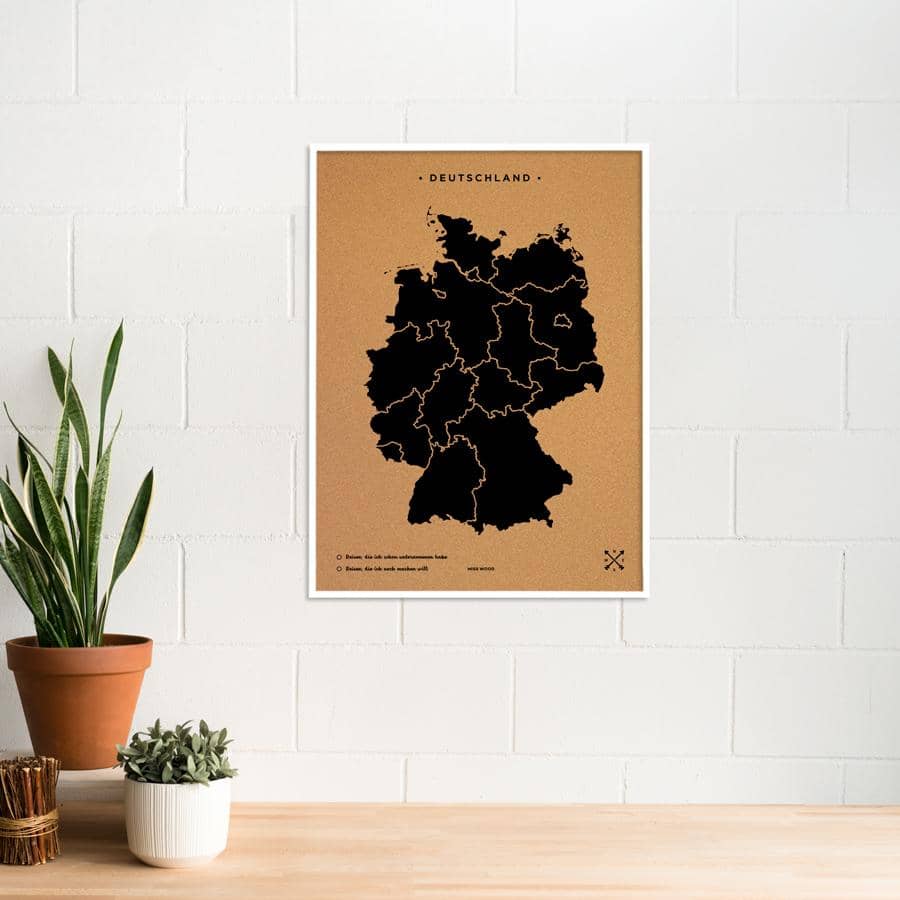 Mapa de corcho - Woody Map Natural Alemania-90 x 60 cm / Negro / Marco Blanco-90 x 60 cm-Negro-Marco BlancoMisswood