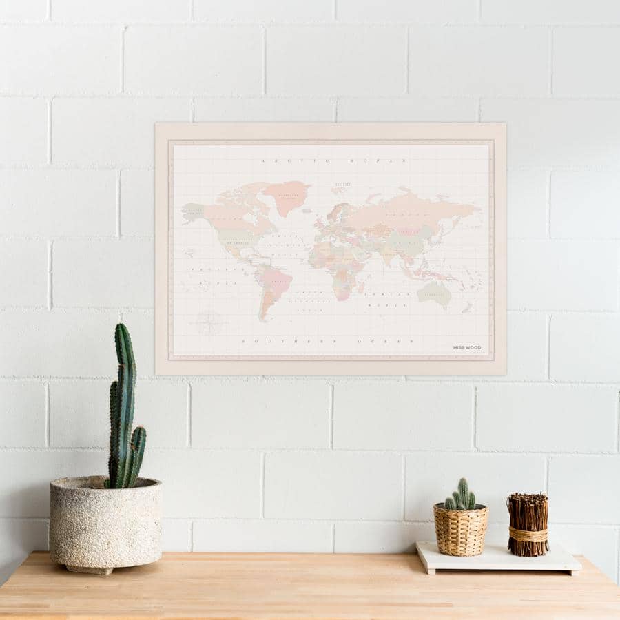 Mapamundi corcho - Woody Map Watercolor Colonial-90 x 60 cm / Sin marco-90 x 60 cm-Sin marco-Misswood
