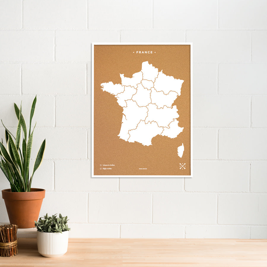 Mapa de corcho - Woody Map Natural Francia-90 x 60 cm / Blanco / Marco Blanco-90 x 60 cm-Blanco-Marco BlancoMisswood