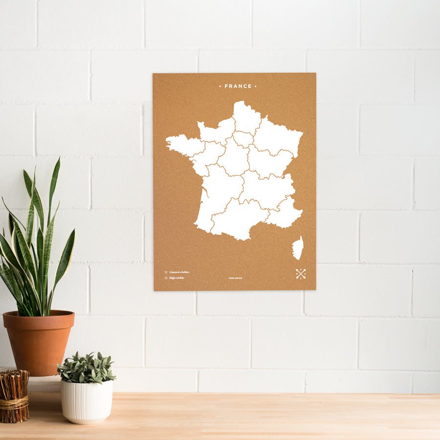 Mapa de corcho - Woody Map Natural Francia-90 x 60 cm / Blanco / Sin Marco-90 x 60 cm-Blanco-Sin MarcoMisswood