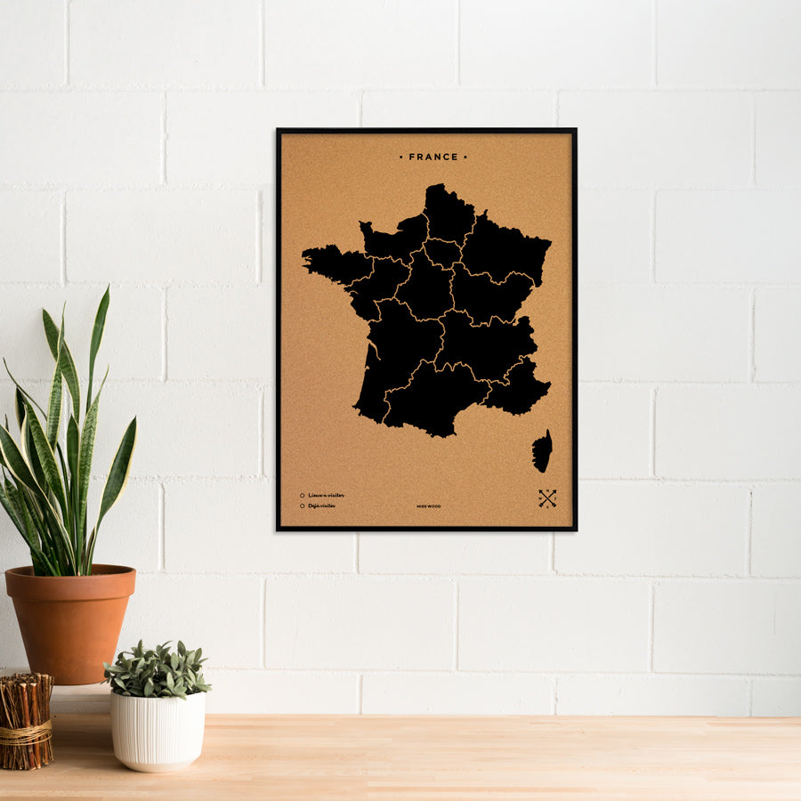 Mapa de corcho - Woody Map Natural Francia-90 x 60 cm / Negro / Marco Negro-90 x 60 cm-Negro-Marco NegroMisswood