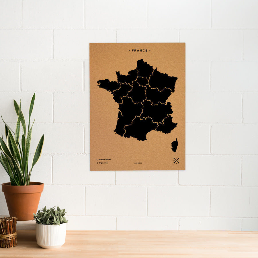 Mapa de corcho - Woody Map Natural Francia-90 x 60 cm / Negro / Sin Marco-90 x 60 cm-Negro-Sin MarcoMisswood