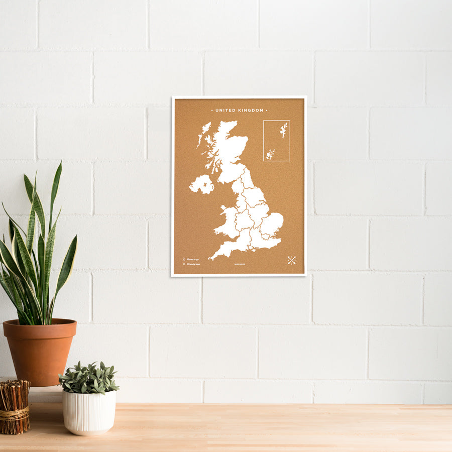 Mapa de corcho - Woody Map Natural Reino Unido-60 x 45 cm / Blanco / Marco Blanco-60 x 45 cm-Blanco-Marco BlancoMisswood
