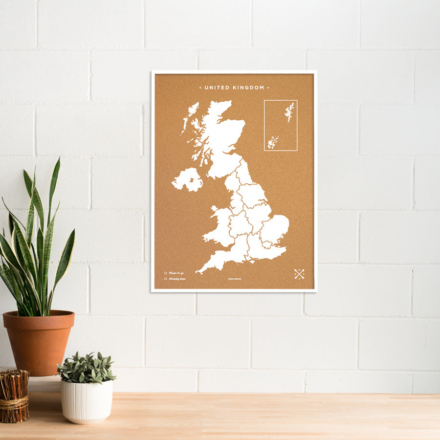 Mapa de corcho - Woody Map Natural Reino Unido-90 x 60 cm / Blanco / Marco Blanco-90 x 60 cm-Blanco-Marco BlancoMisswood