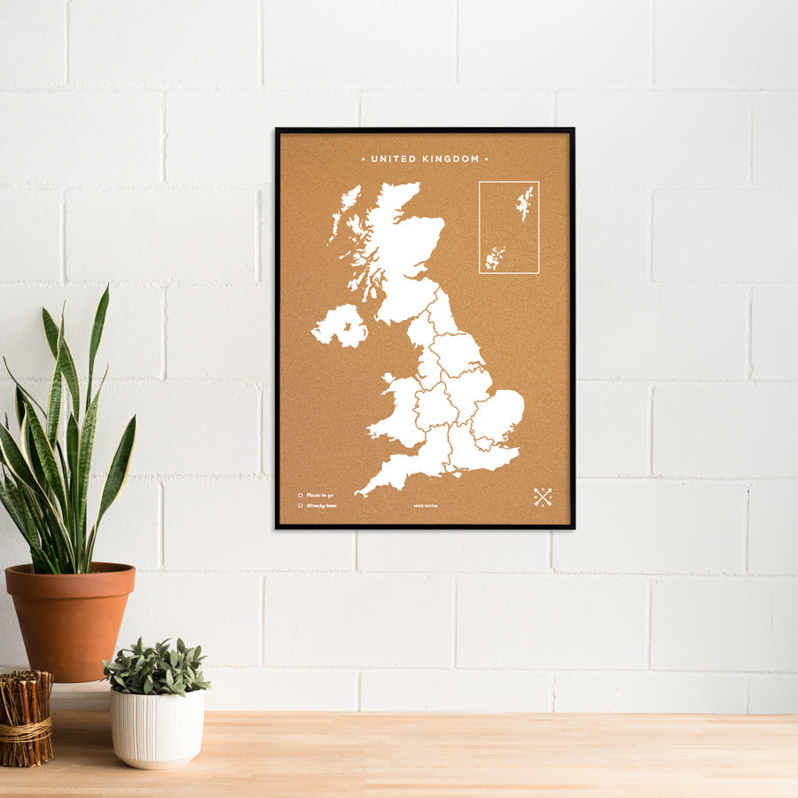 Mapa de corcho - Woody Map Natural Reino Unido-90 x 60 cm / Blanco / Marco Negro-90 x 60 cm-Blanco-Marco NegroMisswood