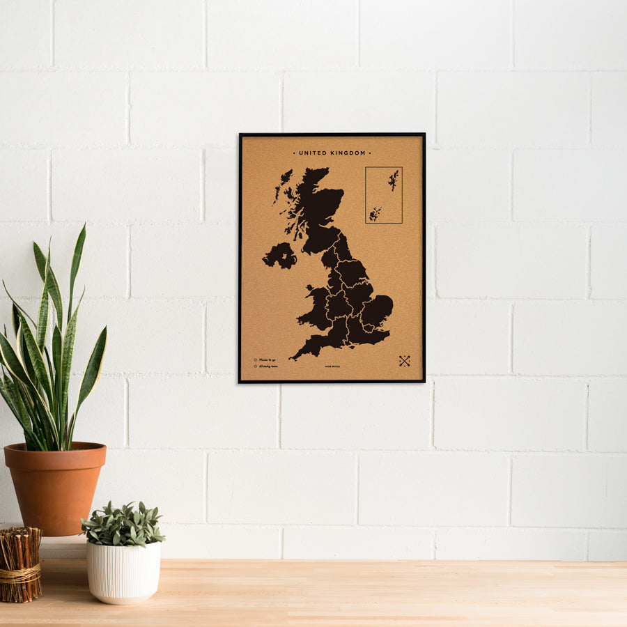 Mapa de corcho - Woody Map Natural Reino Unido-60 x 45 cm / Negro / Marco Negro-60 x 45 cm-Negro-Marco NegroMisswood