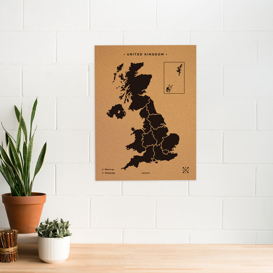 Mapa de corcho - Woody Map Natural Reino Unido-90 x 60 cm / Negro / Sin Marco-90 x 60 cm-Negro-Sin MarcoMisswood