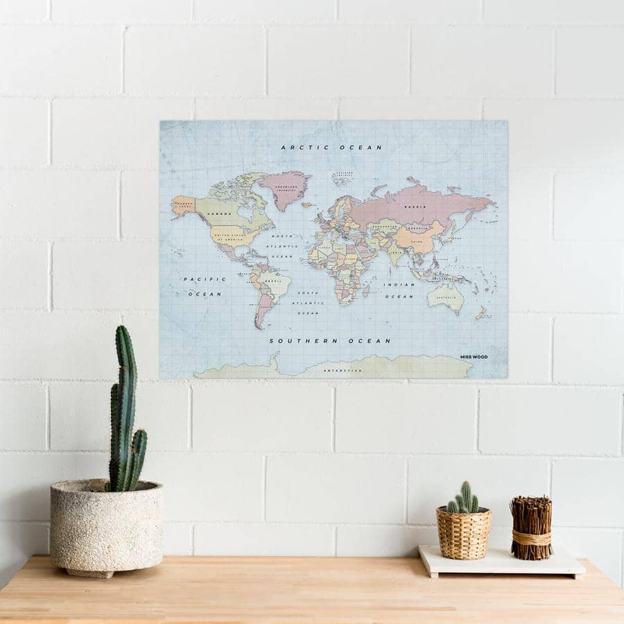 Mapamundi corcho - Woody Map Watercolor New Classic-90 x 60 cm / Sin marco-90 x 60 cm-Sin marco-Misswood