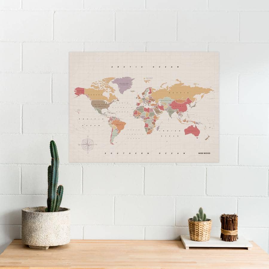 Mapamundi corcho - Woody Map Watercolor Tropical-90 x 60 cm / Sin marco-90 x 60 cm-Sin marco-Misswood