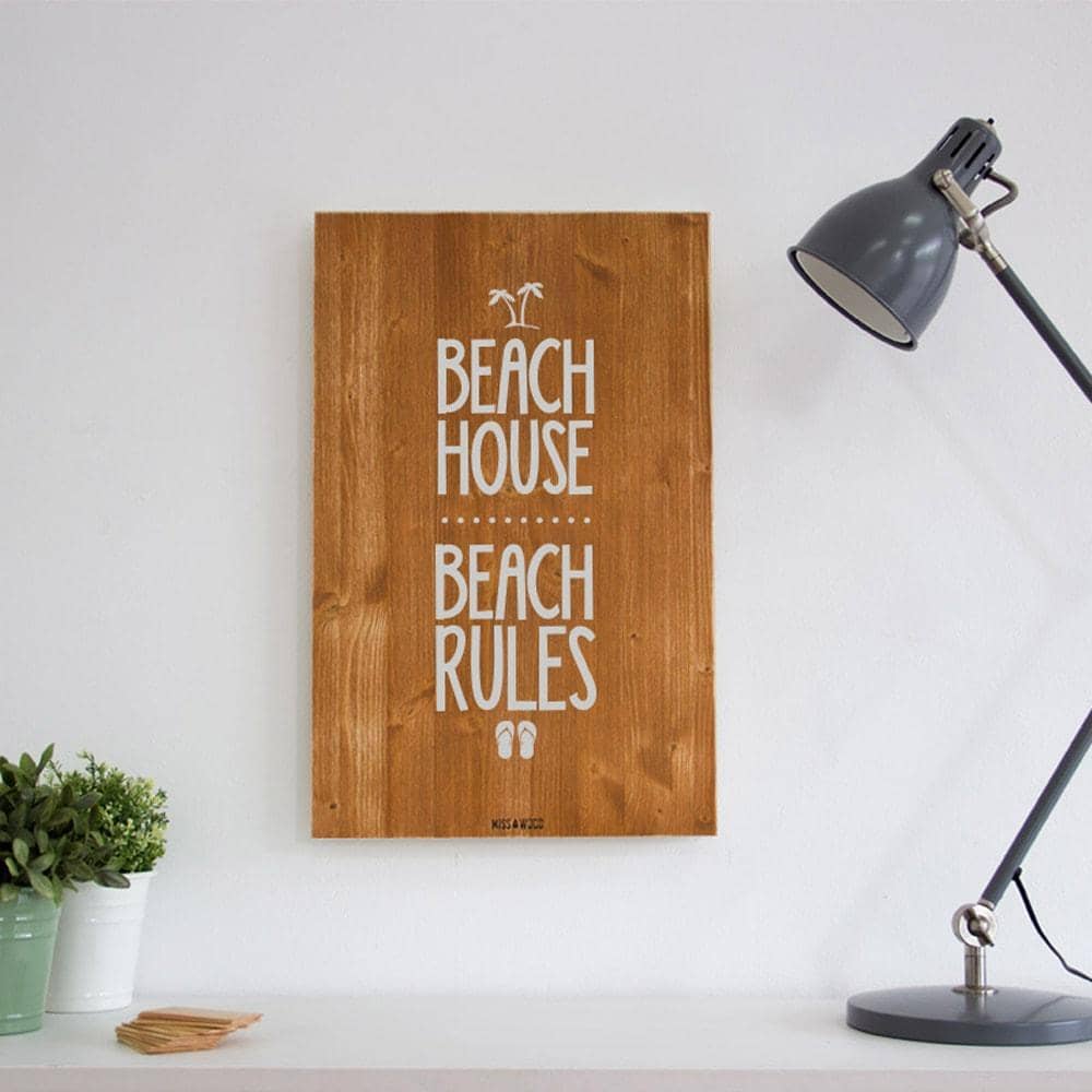 Cartel de Madera Beach Rules-40 x 60 cm / Marrón-40 x 60 cm-Marrón-Misswood