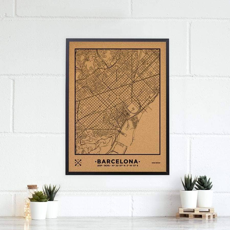 Mapa de corcho - Woody Map Natural Barcelona - Misswood