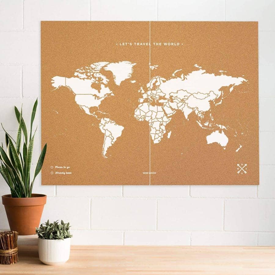 Mapamundi corcho - Woody Map Natural World - Misswood