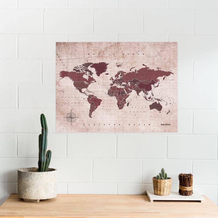 Mapamundi corcho - Woody Map Watercolor Antique - Misswood