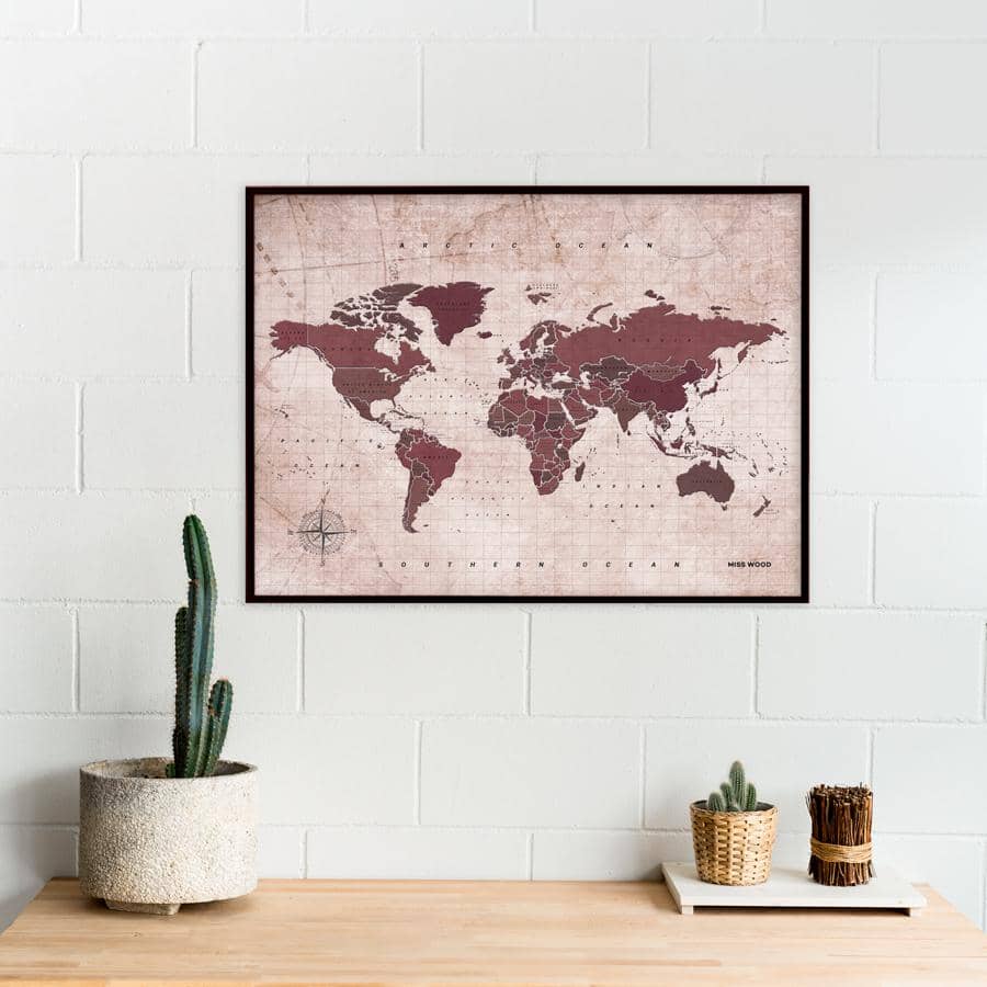 Mapamundi corcho - Woody Map Watercolor Antique - Misswood
