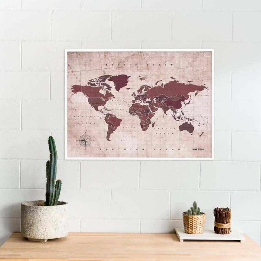 Mapamundi corcho - Woody Map Watercolor Antique - Misswood