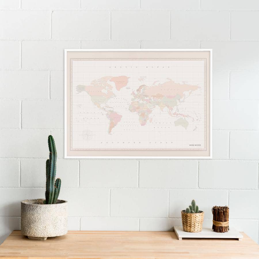 Mapamundi corcho - Woody Map Watercolor Colonial - Misswood
