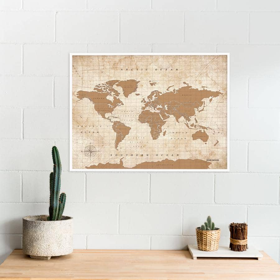 Mapamundi corcho - Woody Map Watercolor Golden - Misswood