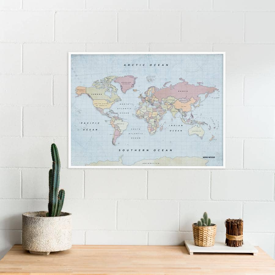 Mapamundi corcho - Woody Map Watercolor New Classic - Misswood