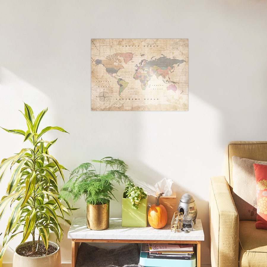 Mapamundi corcho - Woody Map Watercolor Old School - Misswood