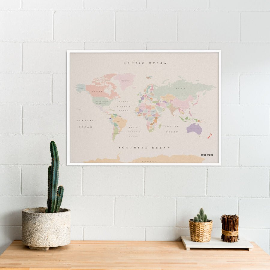 Mapamundi corcho - Woody Map Watercolor Retro - Misswood