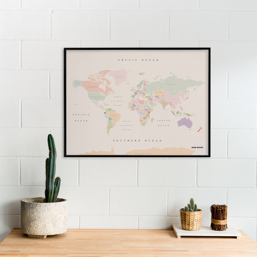 Mapamundi corcho - Woody Map Watercolor Retro - Misswood