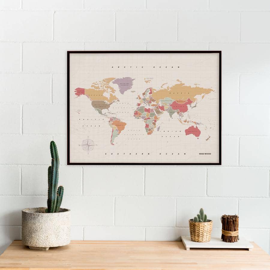 Mapamundi corcho - Woody Map Watercolor Tropical - Misswood