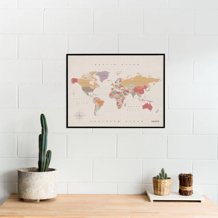 Mapamundi corcho - Woody Map Watercolor Tropical - Misswood
