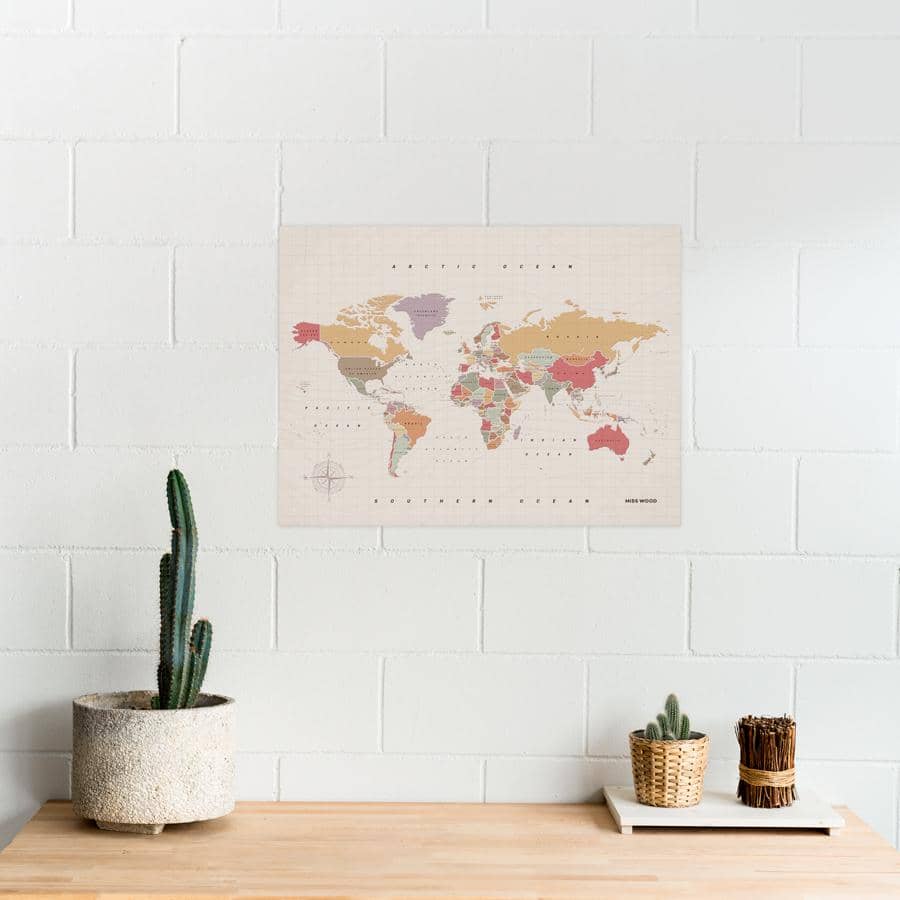 Mapamundi corcho - Woody Map Watercolor Tropical - Misswood