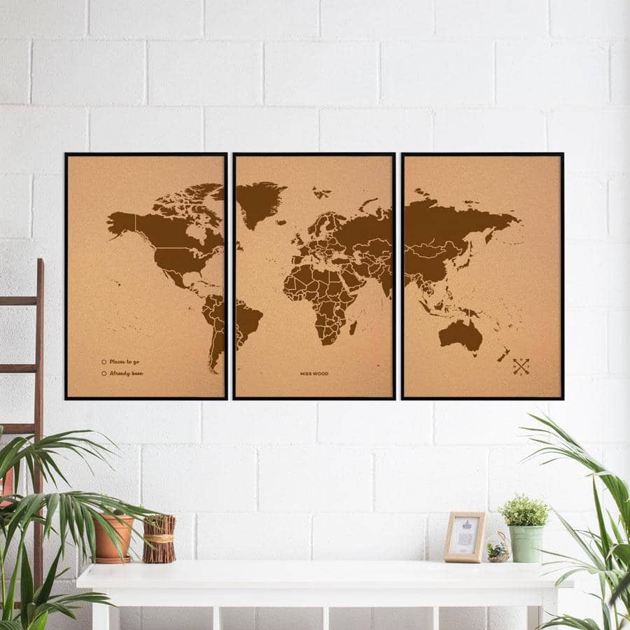 Mapamundi corcho - Woody Map Natural World-180 x 90 cm / Marron / Marco Negro-180 x 90 cm-Marron-Marco NegroMisswood