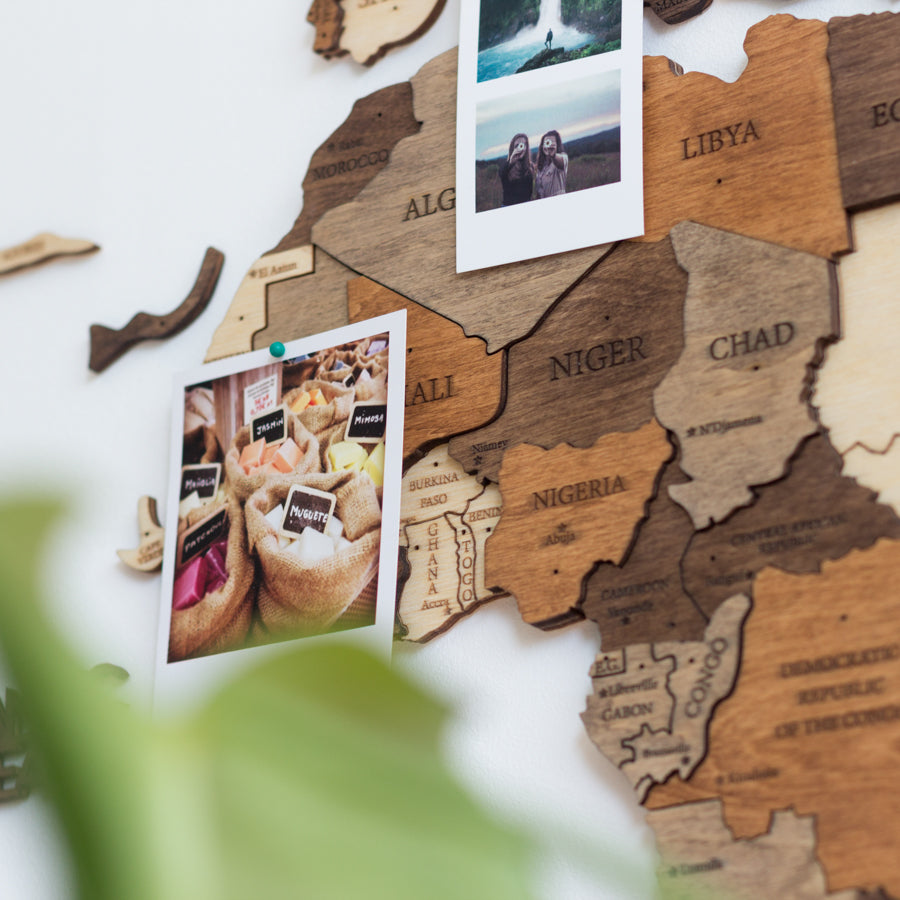 Mapa del mundo de pared, alfiler de madera, mapa de corcho, viaje