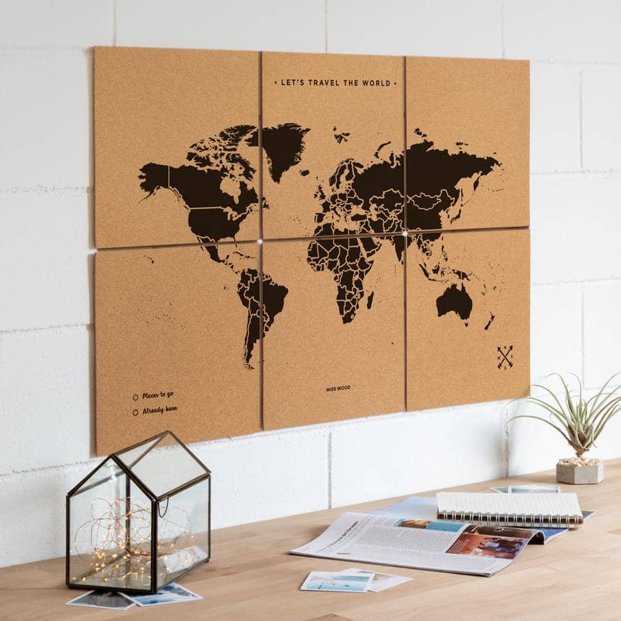 Mapa del mundo de corcho - Woody Map Natural Puzzle-XL (90 x 60 cm) / Negro-XL (90 x 60 cm)-Negro-Misswood