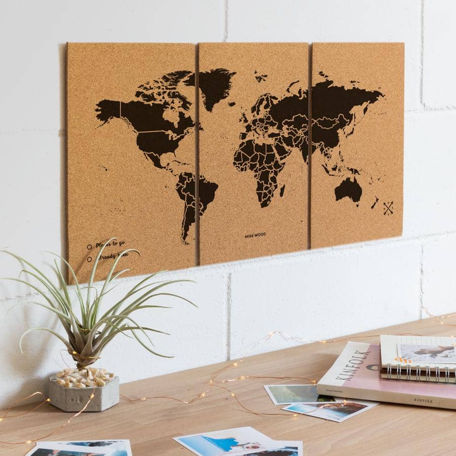 Mapa del mundo de corcho - Woody Map Natural Puzzle-M (60 x 30 cm) / Negro-M (60 x 30 cm)-Negro-Misswood