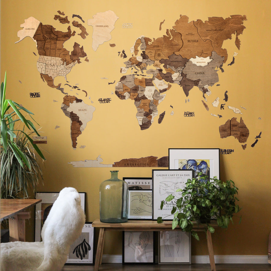 3D World Map outline in natural wood – Misswood