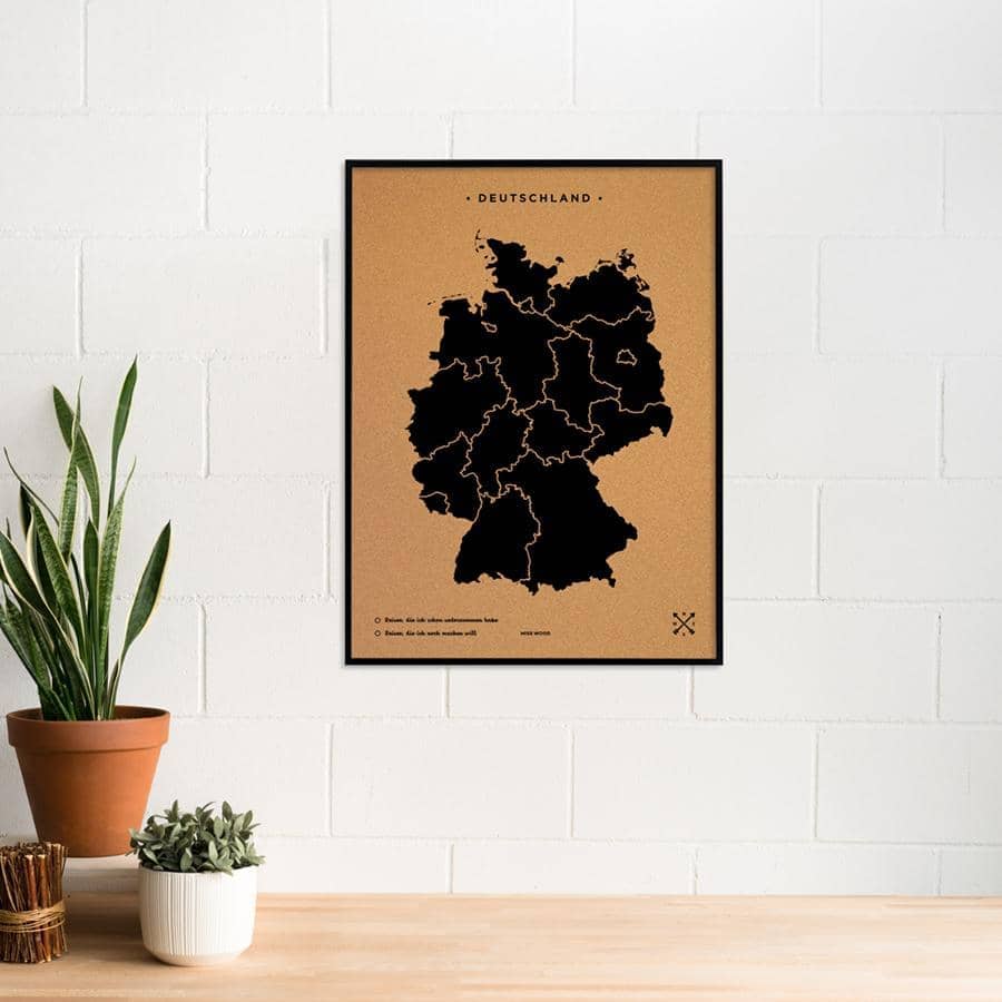 Mapa de corcho - Woody Map Natural Alemania-90 x 60 cm / Negro / Marco Negro-90 x 60 cm-Negro-Marco NegroMisswood