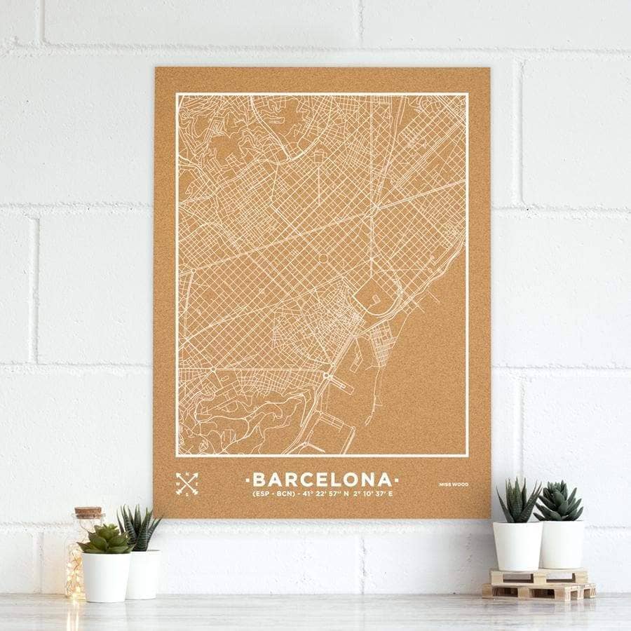 Mapa de corcho - Woody Map Natural Barcelona-90 x 60 cm / Blanco / Sin Marco-90 x 60 cm-Blanco-Sin MarcoMisswood